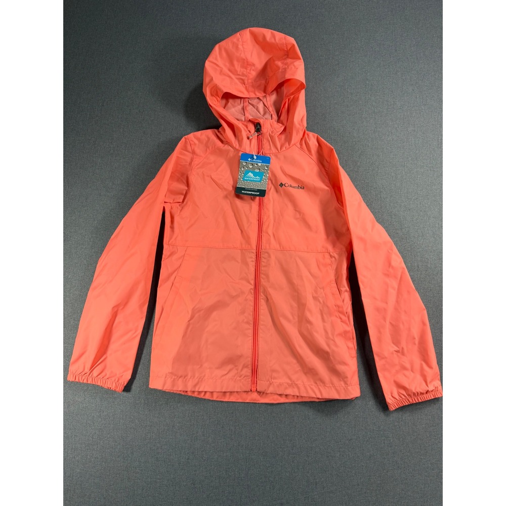 Columbia Kids Switchback Rain Jacket Peach Coral Waterproof Hooded Small 7/8 - Picture 1 of 6